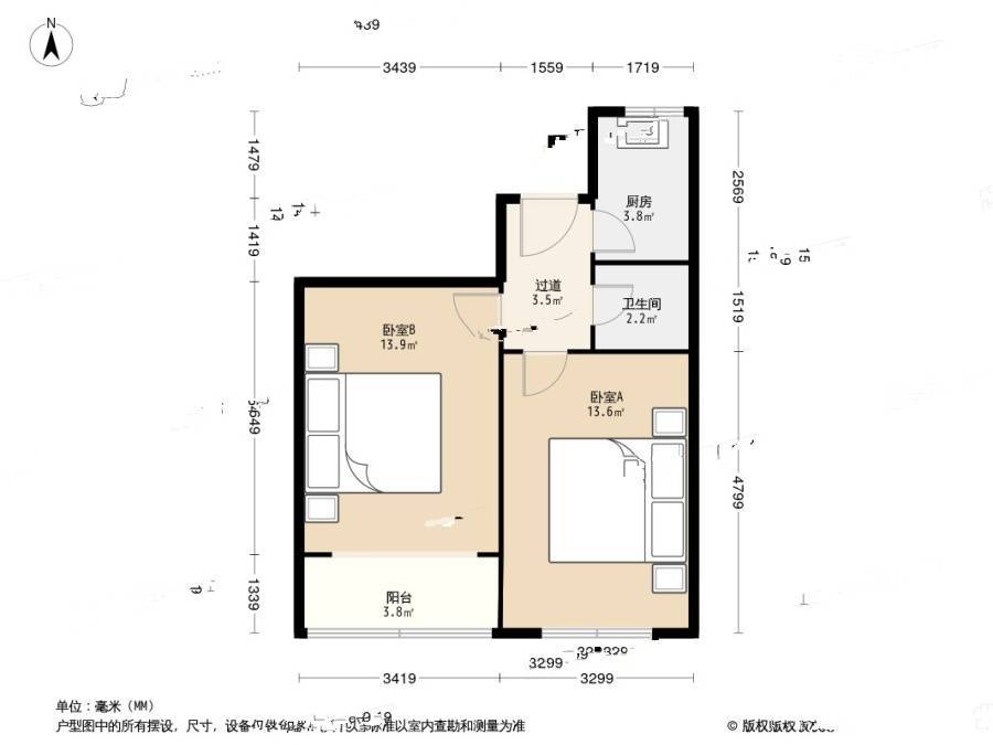 云溪小区2室0厅1卫52.6㎡户型图