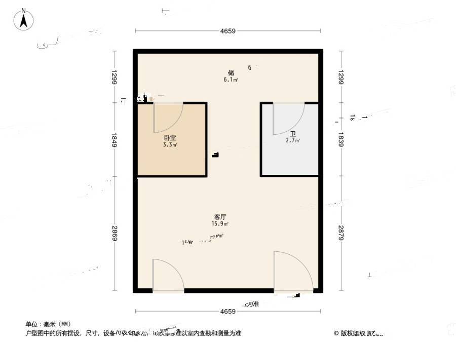 城建阳光山色2室1厅1卫89.5㎡户型图