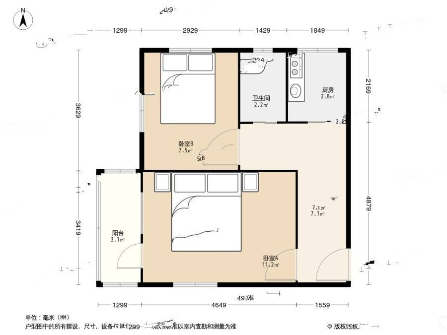 登州路小区(市北区)2室1厅1卫54.6㎡户型图