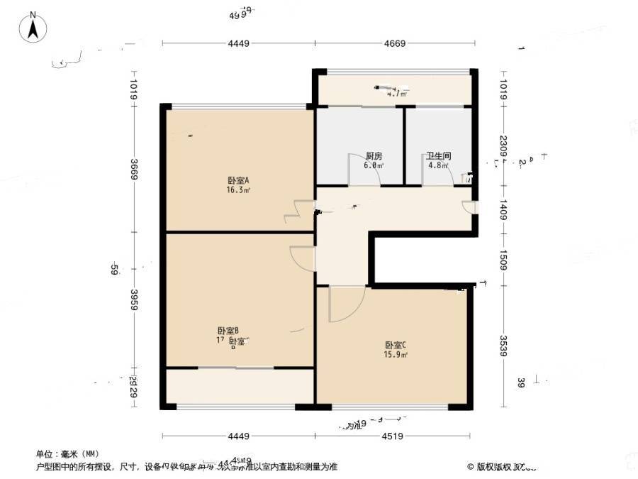 登州路小区(市北区)3室0厅1卫73.5㎡户型图