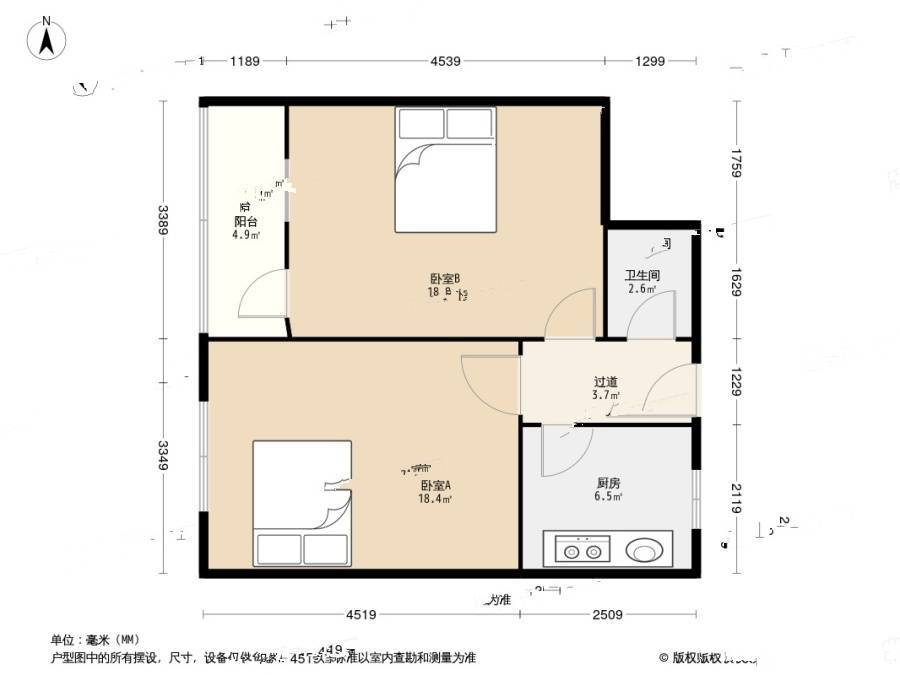 登州路小区(市北区)2室1厅1卫60.2㎡户型图