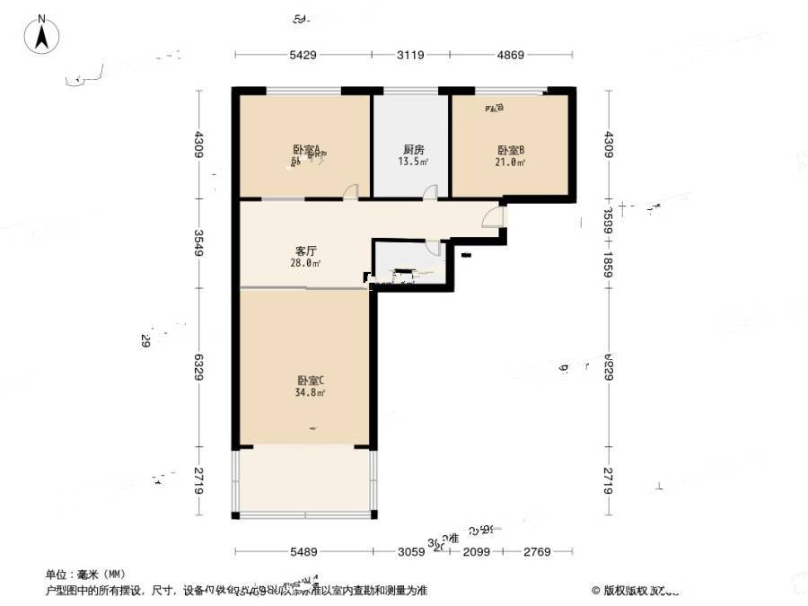 登州路小区(市北区)3室1厅1卫78.6㎡户型图