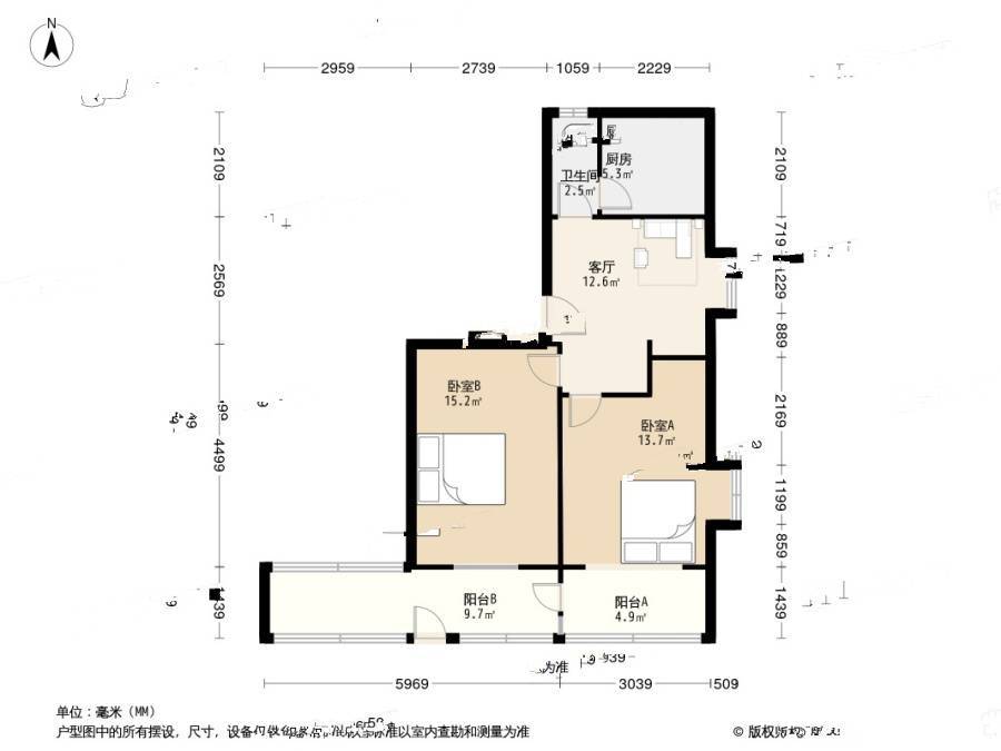 登州路小区(市北区)2室1厅1卫55.6㎡户型图