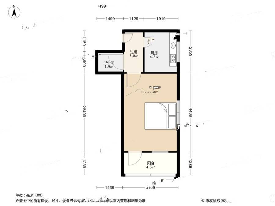 登州路小区(市北区)1室1厅1卫36㎡户型图