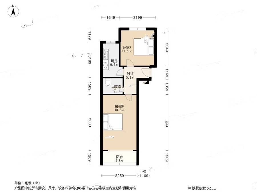 东仲小区2室0厅1卫56㎡户型图