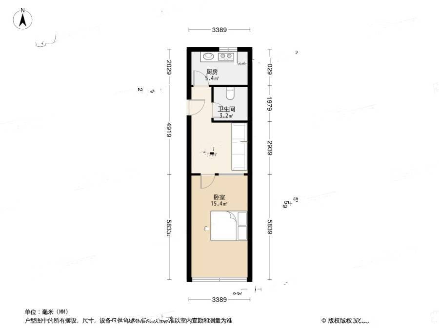 东仲小区1室1厅1卫48.6㎡户型图