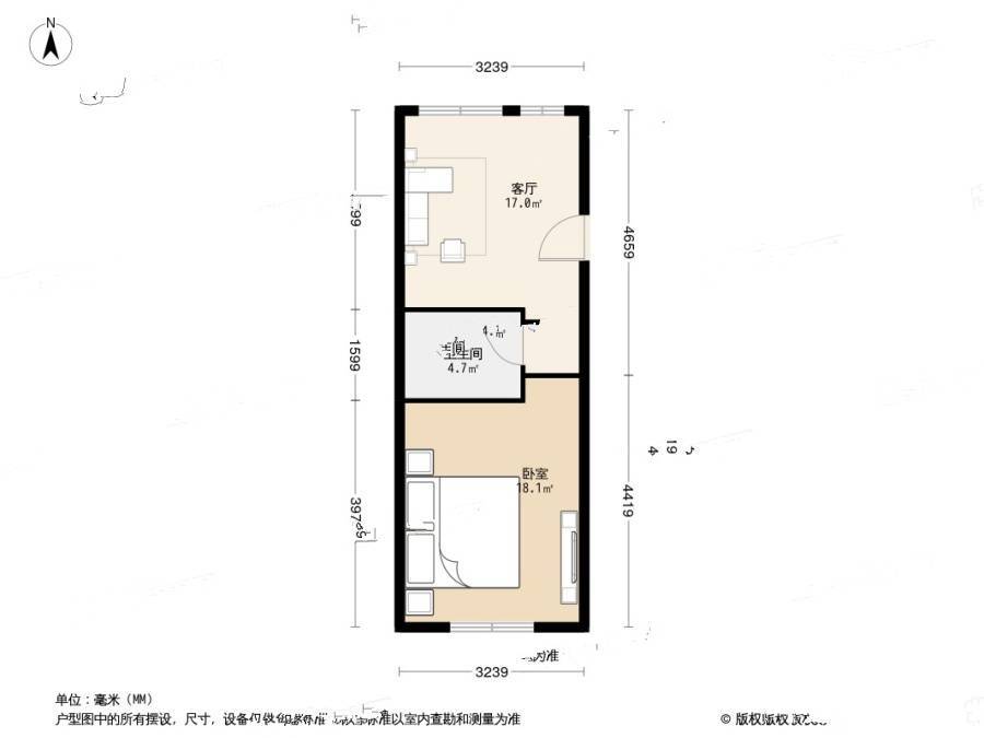 城建曙光山色2室2厅2卫54.7㎡户型图