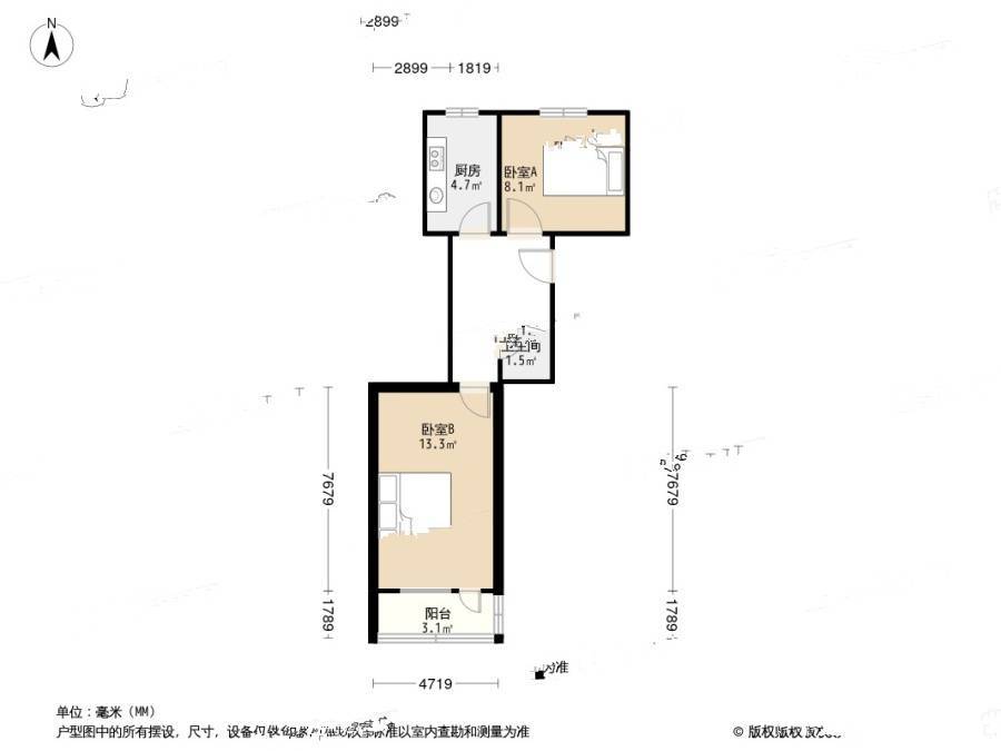 南口路小区2室0厅1卫52.7㎡户型图