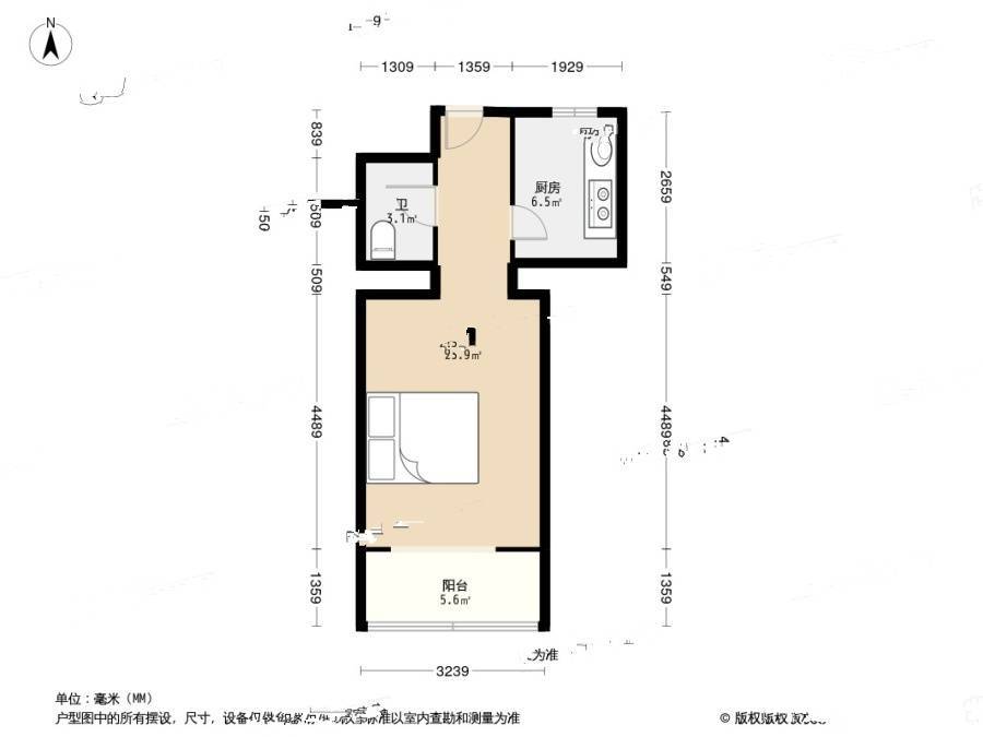 东山路社区1室0厅1卫34.3㎡户型图