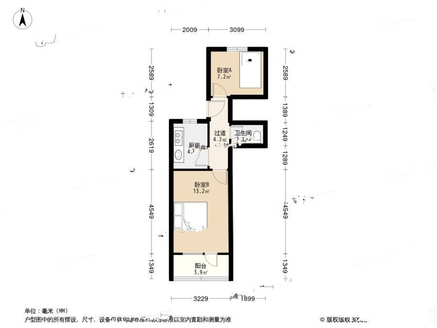 东山路社区2室0厅1卫45.5㎡户型图