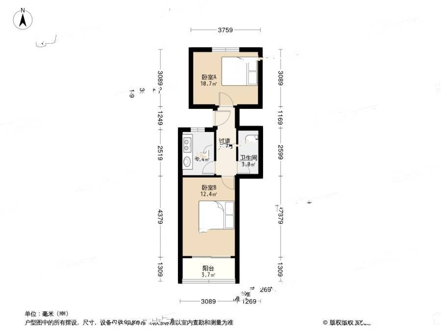 东山路社区2室1厅1卫54.9㎡户型图