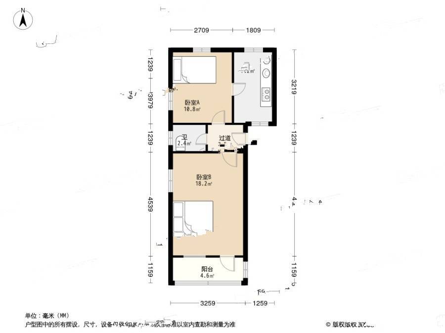 丹东路小区2室0厅1卫51.1㎡户型图