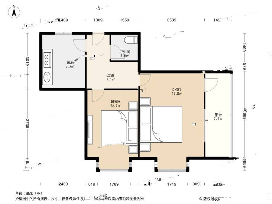 瑞云路小区2室0厅1卫58.9㎡户型图