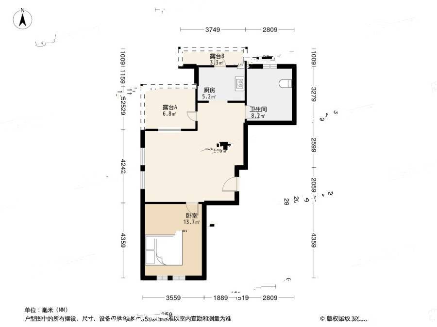 绿城百合花园1室1厅1卫61㎡户型图