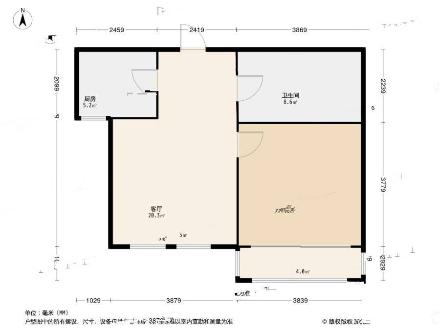 绿城百合花园1室1厅1卫63㎡户型图