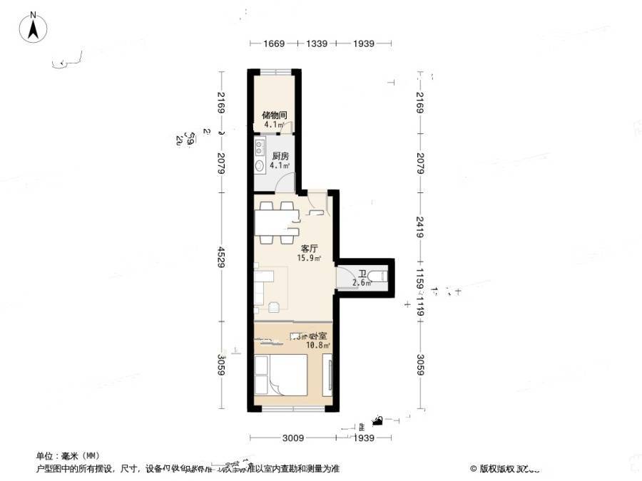 滨河路小区2室1厅1卫46.3㎡户型图