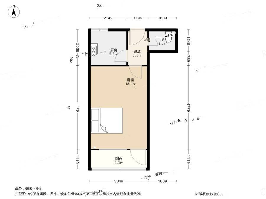 沧台路社区1室1厅1卫39.2㎡户型图