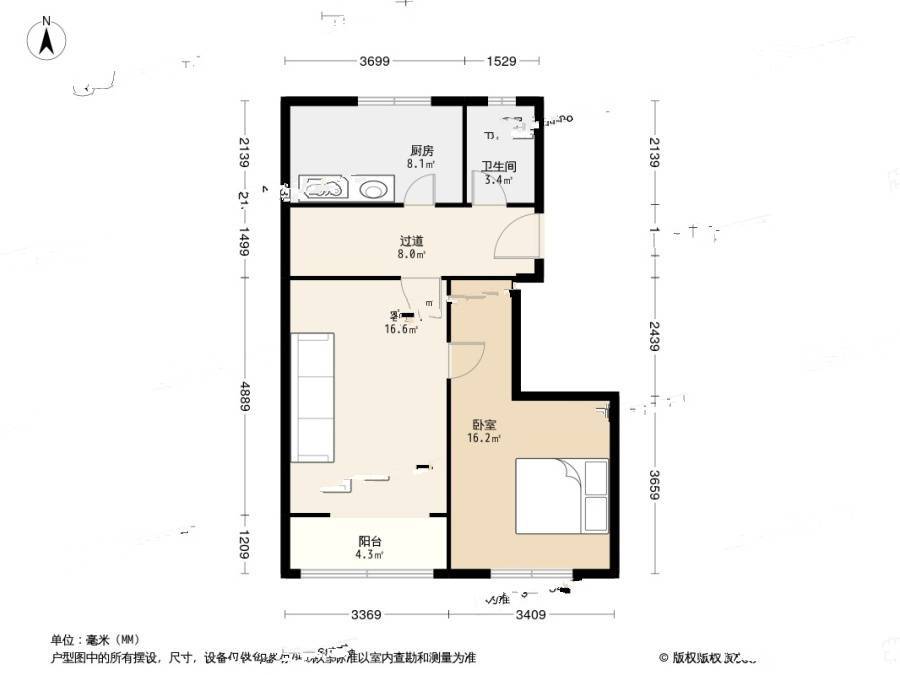 沧台路社区2室0厅1卫61.3㎡户型图