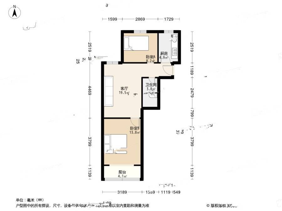 沧台路社区2室2厅1卫62㎡户型图