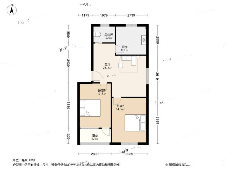 沧台路社区2室1厅1卫71㎡户型图