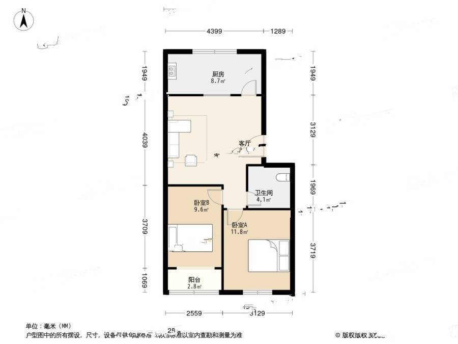 沧台路社区2室1厅1卫71㎡户型图