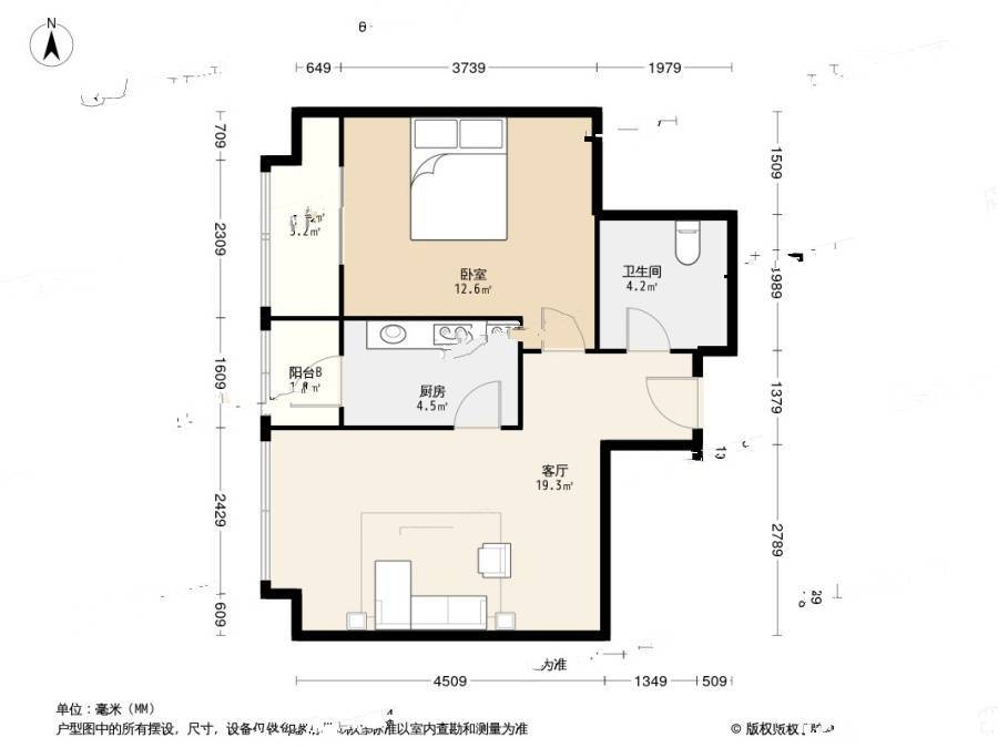 银座华府1室1厅1卫70㎡户型图