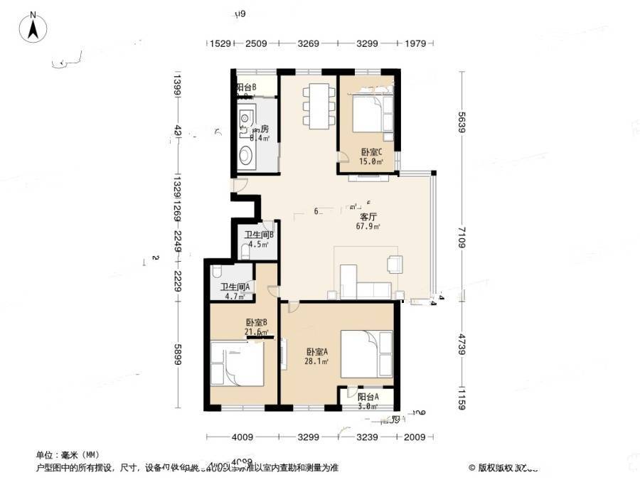 青岛裕龙大厦3室2厅2卫243.7㎡户型图