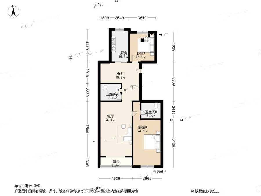 青岛裕龙大厦2室2厅2卫164.5㎡户型图