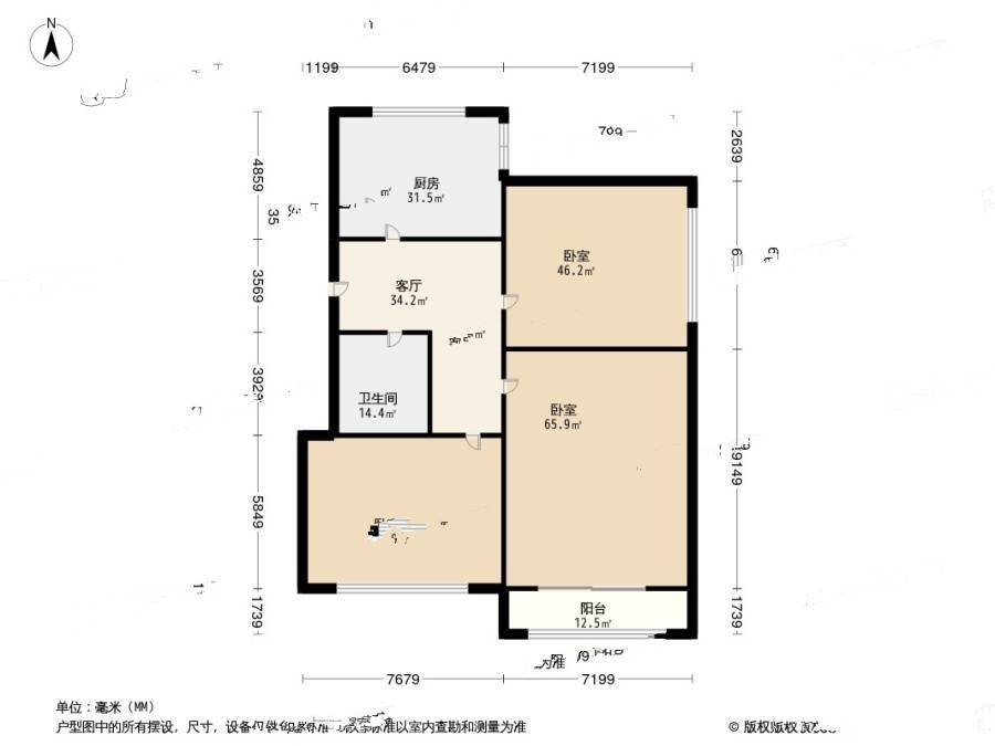 南京路小区(市南)3室1厅1卫72㎡户型图