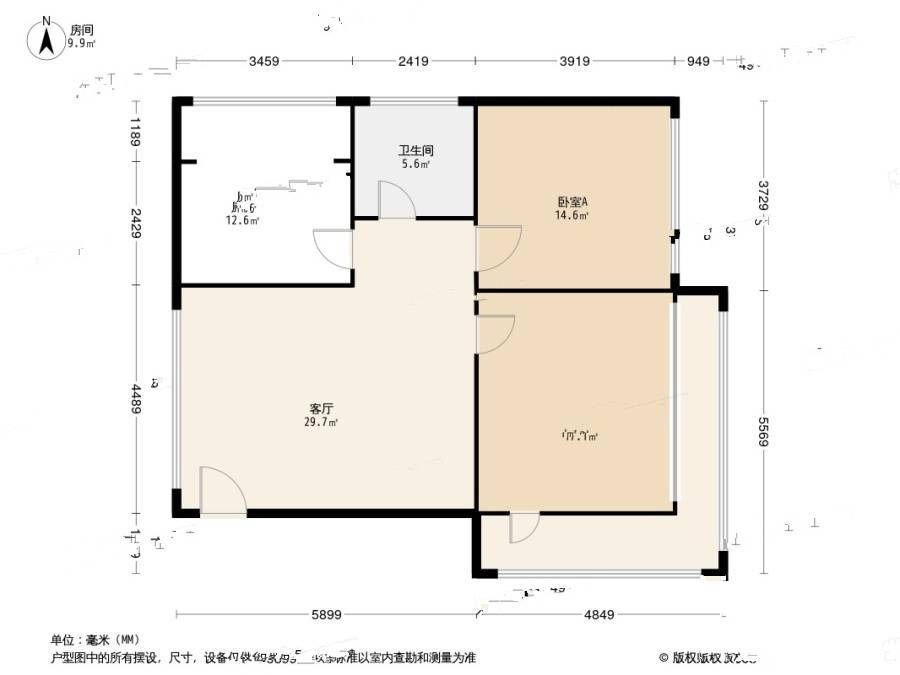 吴兴路社区2室1厅1卫73㎡户型图