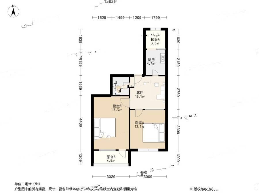 新昌路2室1厅1卫62㎡户型图