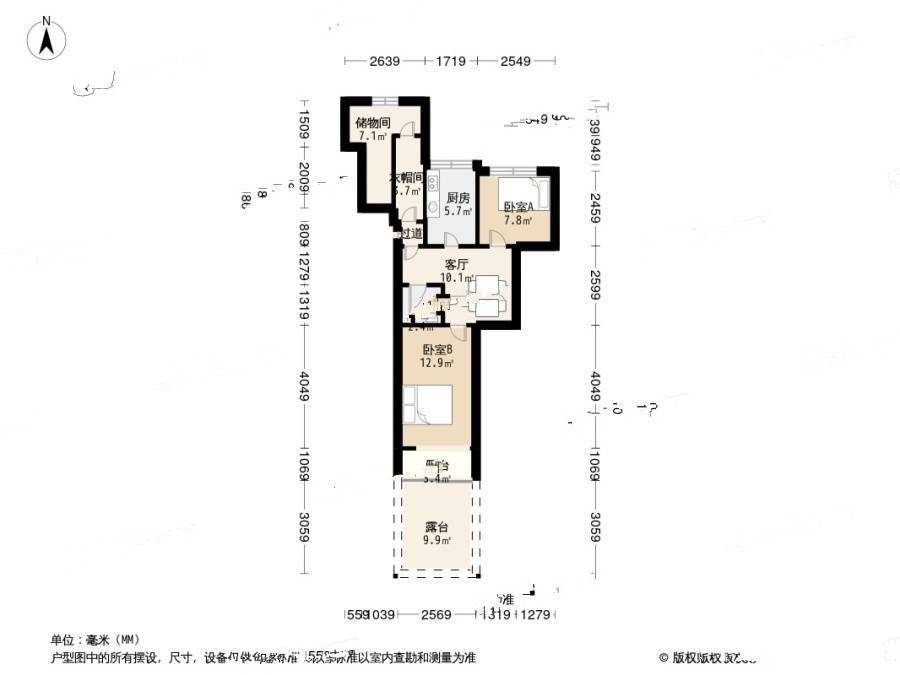 新昌路2室1厅1卫58.5㎡户型图