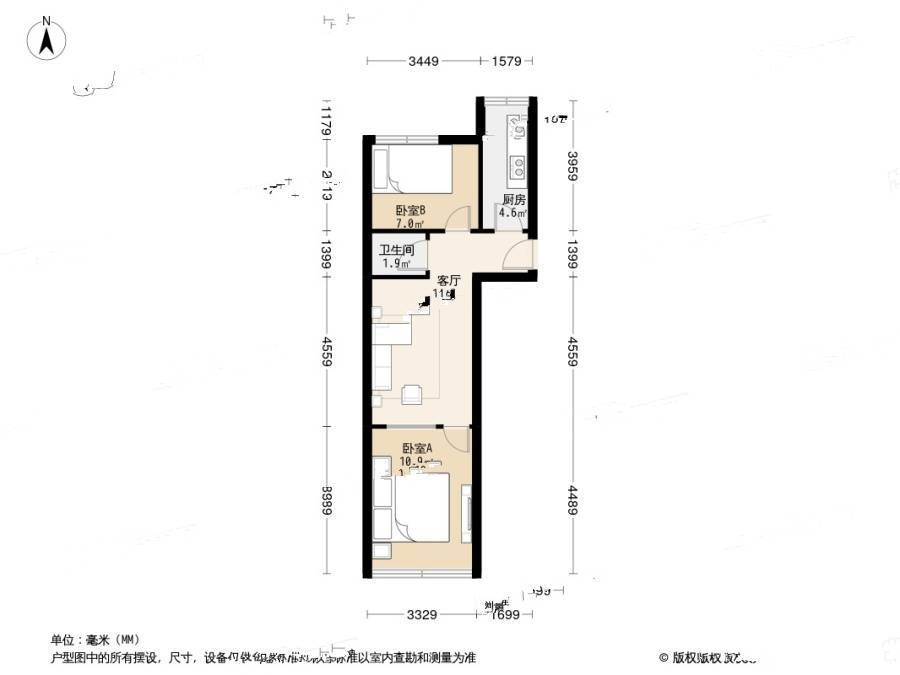 天泰新村2室1厅1卫58.9㎡户型图