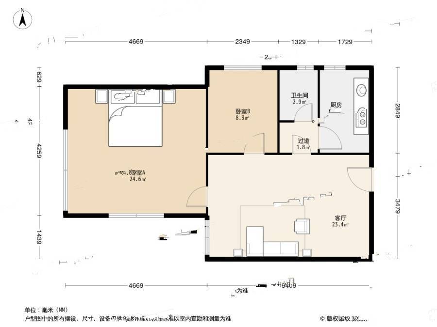 新湛二路小区2室1厅1卫69.2㎡户型图