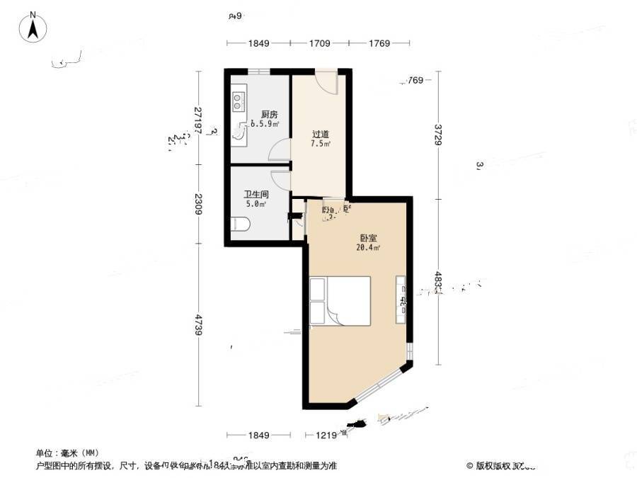 新湛二路小区1室0厅1卫44.7㎡户型图