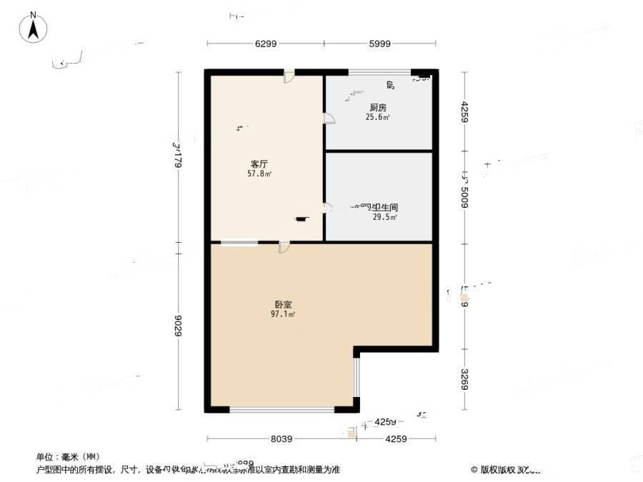 香港花园上环区1室1厅1卫43.8㎡户型图