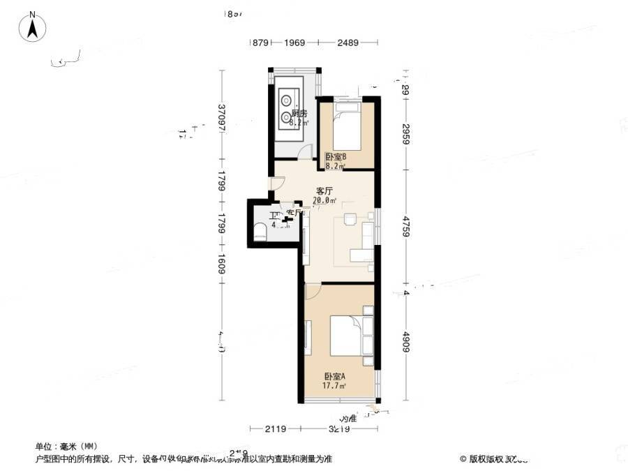 香港花园上环区2室1厅1卫65.2㎡户型图