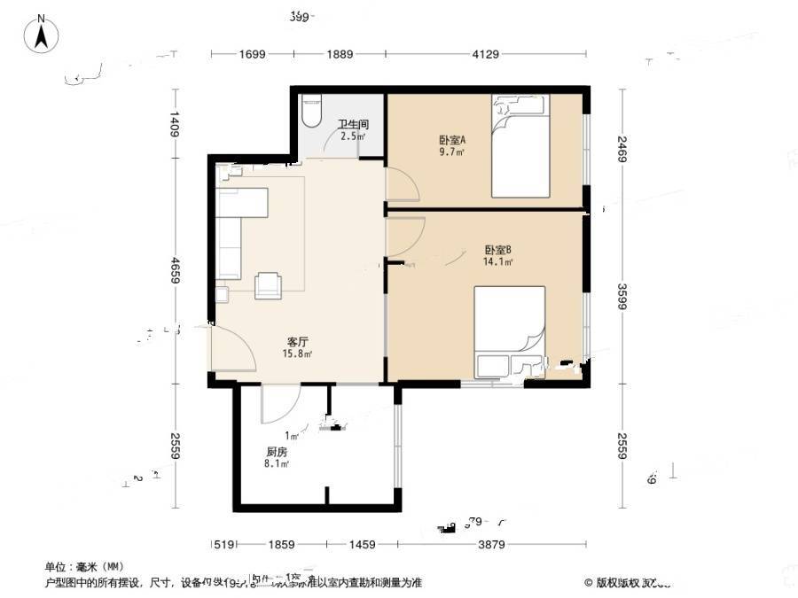 仰口路小区2室1厅1卫58.9㎡户型图