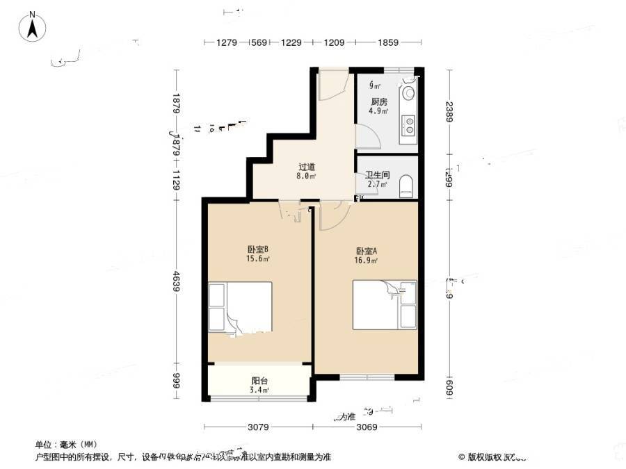 广西路小区2室0厅1卫63.1㎡户型图