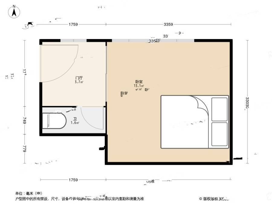 广西路小区1室0厅1卫28㎡户型图