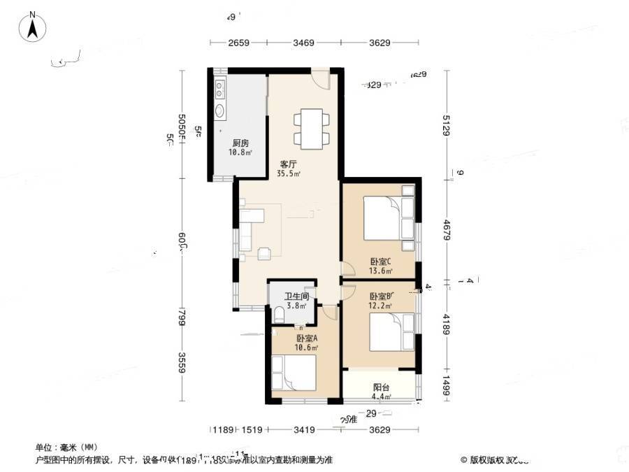 珠海一路社区3室1厅1卫142.7㎡户型图