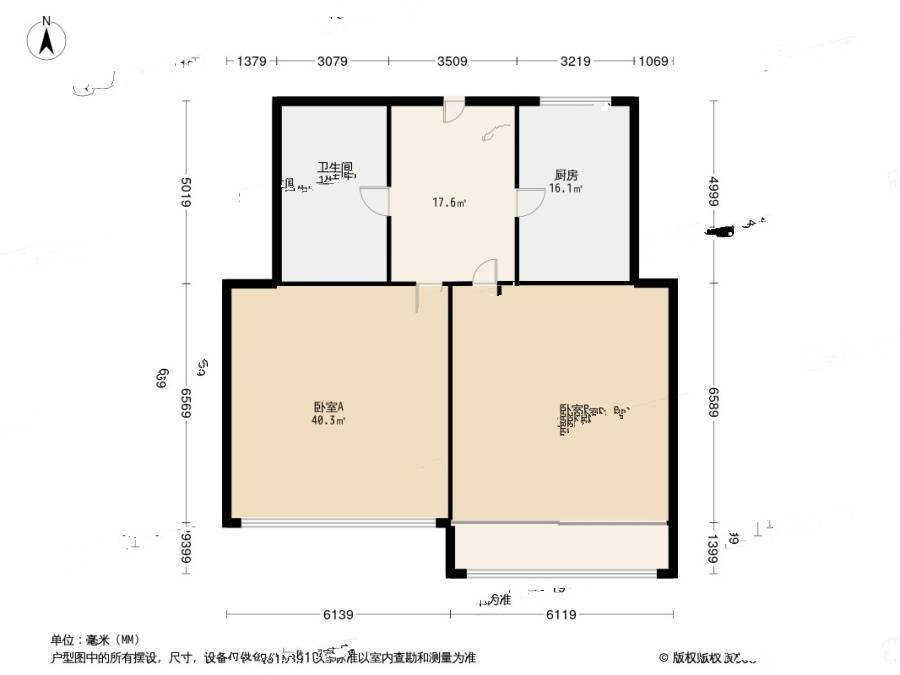 丰县路小区2室0厅1卫56㎡户型图