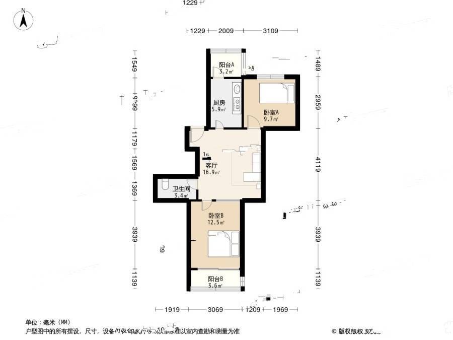 丰县路小区2室1厅1卫67.8㎡户型图