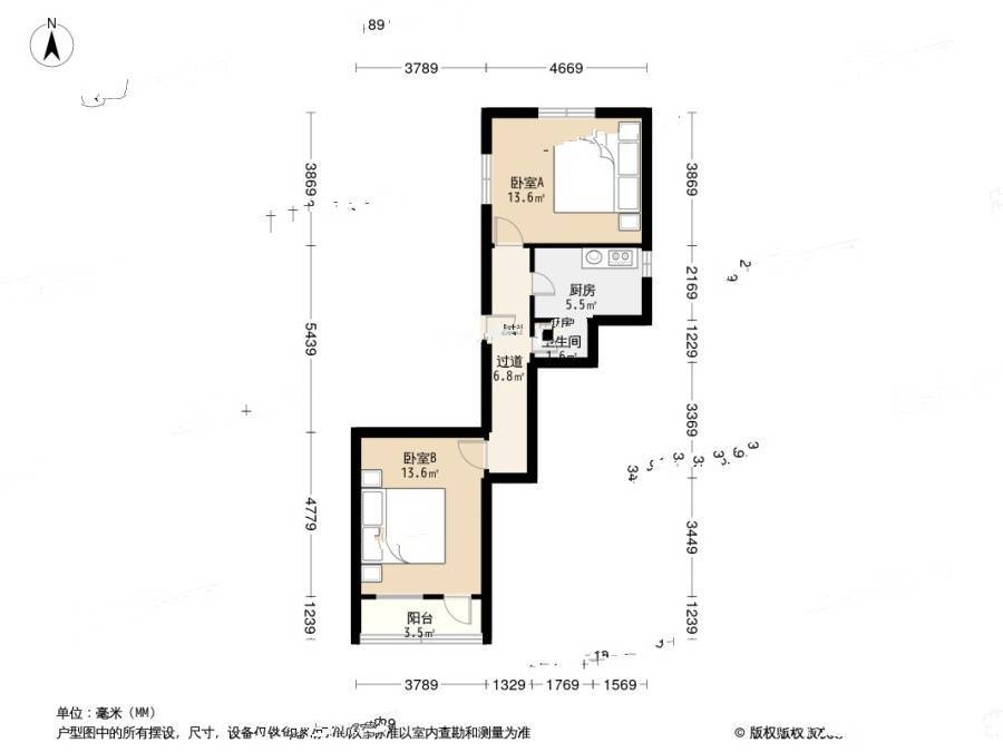 丰县路小区2室0厅1卫66.2㎡户型图