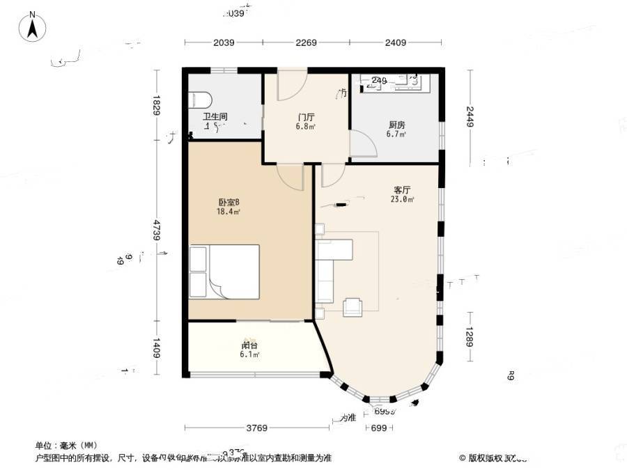 泰兴路小区2室1厅1卫68㎡户型图