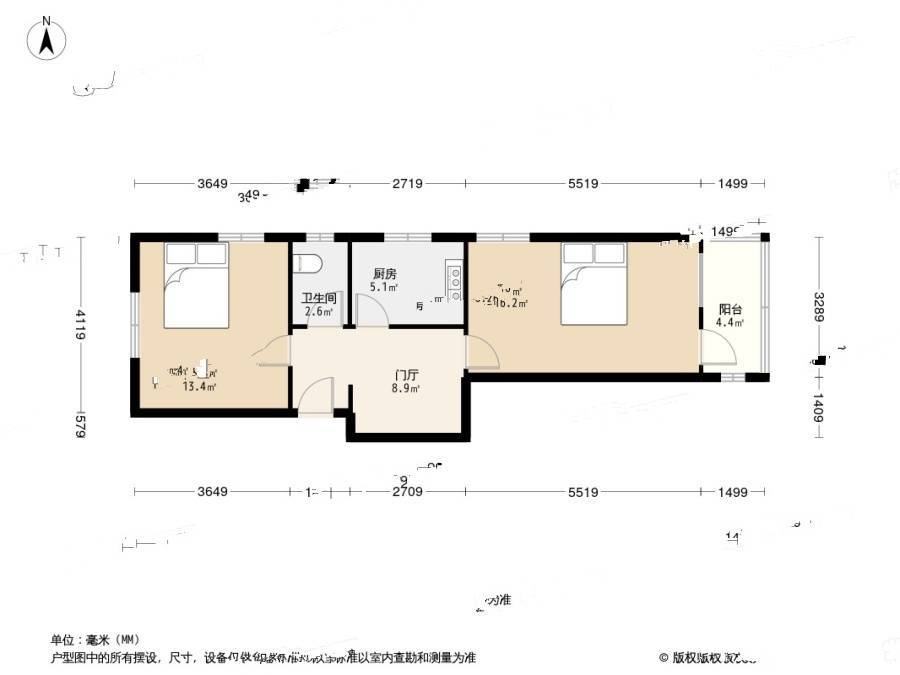 泰兴路小区2室1厅1卫61.2㎡户型图