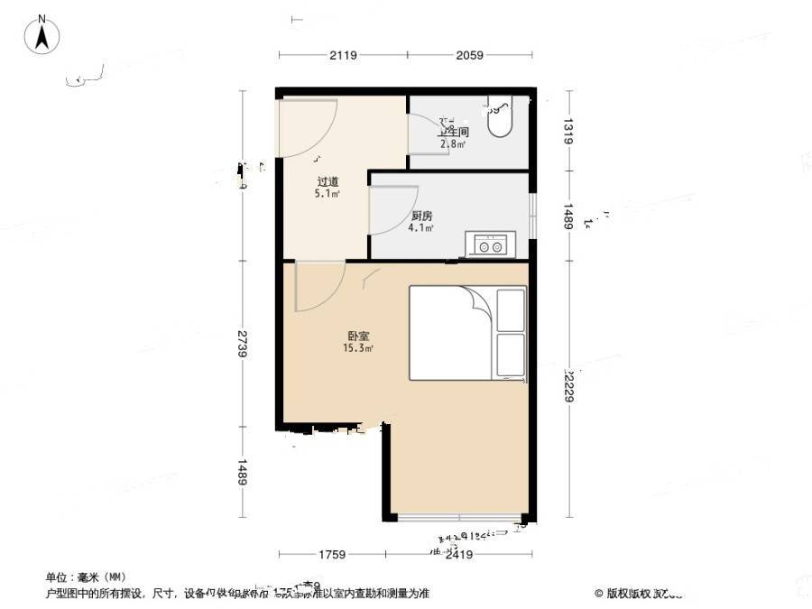 新湛一路小区1室0厅1卫30.6㎡户型图