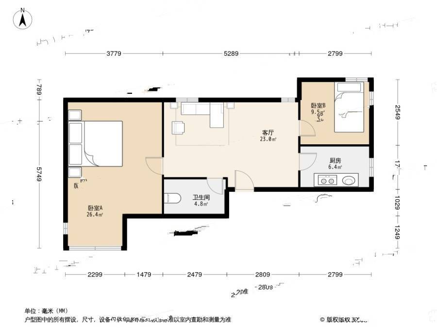 新湛一路小区2室1厅1卫66.3㎡户型图