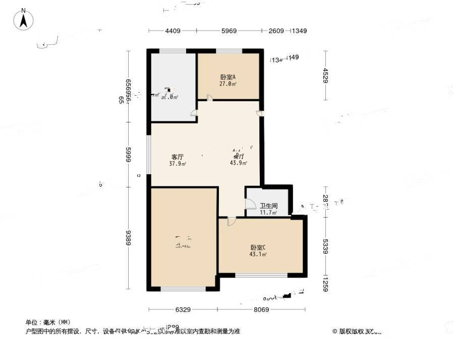 新湛一路小区3室1厅1卫80㎡户型图