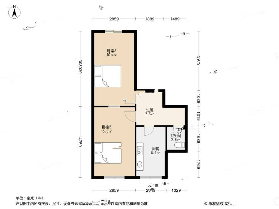 定陶路小区2室0厅1卫53㎡户型图